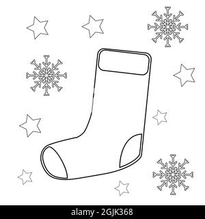 Bas de Noël. Décoration de maison pour les vacances. Page de coloriage ou livre pour les enfants et les adultes. Symbole du nouvel an et de l'appartement simple de Noël Illustration de Vecteur