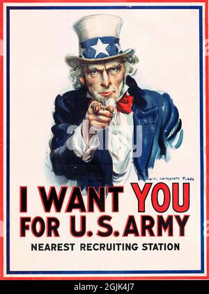 L'affiche de recrutement « Je veux vous » Uncle Sam par James Montgomery Flagg, 1917 Banque D'Images