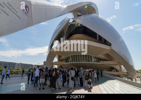 Valence, Espagne. 10 septembre 2021. Vue du Palau des Arts pendant la présentation.Goya Awards est un événement annuel de l'Académie des Arts du mouvement et des Sciences de l'Espagne, dans le but de récompenser les meilleurs professionnels dans chacune des différentes spécialités du cinéma espagnol. L'événement a été présenté et sa 36e édition aura lieu à l'occasion de la célébration de la fin de l'année Berlanga (fév 12 2022) (photo de Xisco Navarro/SOPA Images/Sipa USA) crédit: SIPA USA/Alay Live News Banque D'Images