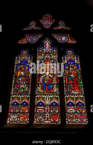 Stainglass de la cathédrale de Gloucester, Gloucester, Royaume-Uni Banque D'Images