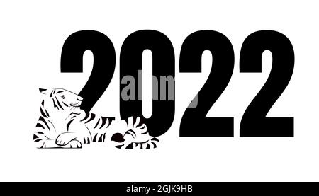 Le tigre est proche des grands nombres 2022. Nouvel an chinois 2022. Illustration vectorielle noir et blanc Illustration de Vecteur