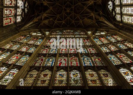 Stainglass de la cathédrale de Gloucester, Gloucester, Royaume-Uni Banque D'Images