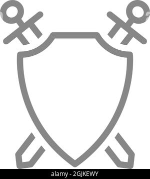 Protection avec icône de ligne épées. Protection, défenseur des chevaliers, garde du guerrier Illustration de Vecteur
