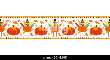 Thanksgiving Day Holiday Fancy vector sans couture motif de bordure plate Illustration de Vecteur