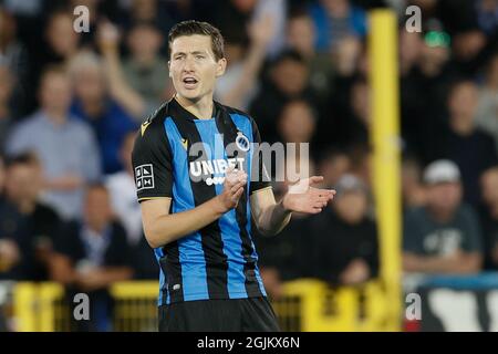 Le club Hans Vanaken célèbre après avoir obtenu son score lors d'un match de football entre le Club Brugge KV et LE KV Oostende, le vendredi 10 septembre 2021 à Bruges, le jour même Banque D'Images