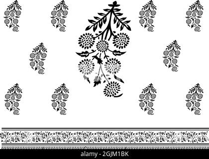 Motif cachemire décoratif, motif indien floral libre de droits, stock Illustration avec bordure sans couture Banque D'Images