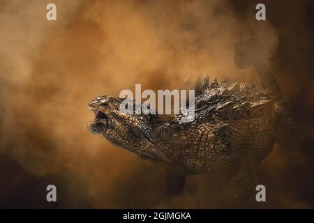 Ankylosaurus Dinosaur sur fond de fumée Banque D'Images