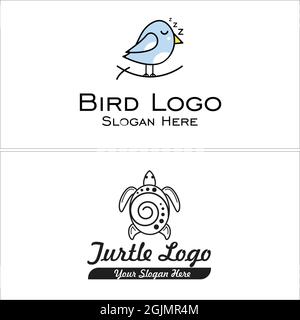 Logo animal mascotte oiseau et tortue Illustration de Vecteur