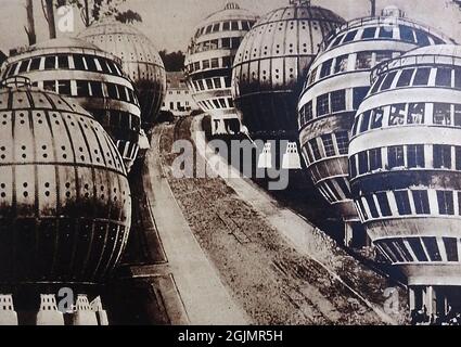 1939 - nouveaux blocs de logement circulaire en forme de boule à Dresde en Allemagne. Le premier Kugelhaus (ball House) était une construction d'échafaudages en acier sphérique à Dresde sur le parc des expositions du Großer Garten, entre le palais des expositions et l'avenue Hercules. Il a été conçu par Peter Birkenholz (1876–1961) en 1928 à l'ancienne Stübelplatz, comme développé par Claude-Nicolas Ledoux dans son architecture révolutionnaire française Banque D'Images