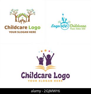Garde d'enfants fille garçon éducation logo design Illustration de Vecteur