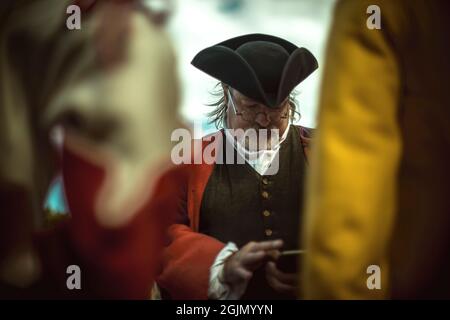 Barcelone, Espagne. 11 septembre 2021. Les 'Mickaches de Barcelona', des soldats habillés historiques se réunissent à l'occasion de la 'diada' (Journée nationale catalane) à Barcelone. Credit: Matthias Oesterle/Alamy Live News Banque D'Images