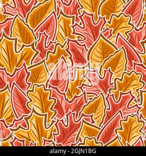 Feuilles vectorielles sans couture motif, fond carré répété pour l'intérieur saisonnier, affiche carrée avec illustration de feuilles différentes dorées. Illustration de Vecteur