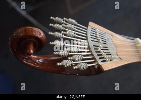 Tête de mandoline (chordophone à cordes), Lisbonne, Espagne Banque D'Images