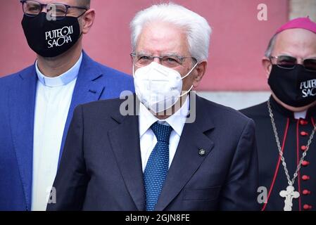 Pozzuoli, Italie. 11 septembre 2021. Le Président de la République, Sergio Mattarella, en visite à Pozzuoli, dans la province de Naples, pour le projet "Puteoli Sacra" à l'intérieur du temple de la cathédrale de la Rione Terra di Pozzuoli. (Photo de Paola Visone/Pacific Press) crédit: Pacific Press Media production Corp./Alay Live News Banque D'Images