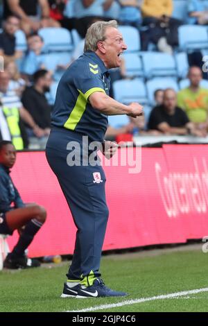 COVENTRY, Royaume-Uni 11 SEPTEMBRE Neil Warnock, directeur de Middlesbrough, pendant la deuxième moitié du match de championnat Sky Bet entre Coventry City et Middlesbrough à la Ricoh Arena, Coventry, le samedi 11 septembre 2021. (Credit: John Cripps | MI News) Credit: MI News & Sport /Alay Live News Banque D'Images