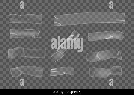 Ruban adhésif en plastique réaliste froissé sur fond transparent Illustration de Vecteur