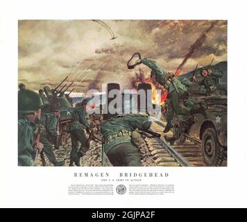 Tête de pont Remagen. Affiche de l'armée américaine commémorant l'attaque du pont Ludendorff à Remagen le 7 mars 1945 Banque D'Images