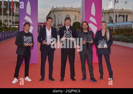 Sean Baker, Simon Rex, Diego Ongaro, Pascual Sisto, Sofia Kappel assister aux lauréats lors du 47e Festival du film américain de Deauville à Deauville, le 11 septembre 2021. Photo de Julien Reynaud/APS-Medias/ABACAPRESS.COM Banque D'Images