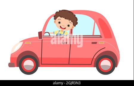 Voiture pour enfants. Les enfants se promoncent dans une voiture rétro rouge. Véhicule jouet. Avec un moteur. Mignon auto passager. Isolé sur fond blanc. Vecteur Illustration de Vecteur