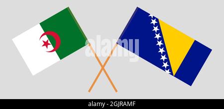 Drapeaux croisés de Bosnie-Herzégovine et d'Algérie. Couleurs officielles. Proportion correcte. Illustration vectorielle Illustration de Vecteur