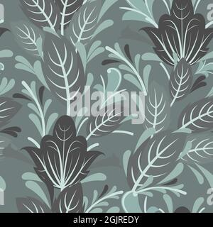 Motif argenté sans coutures. Décoration fraîche. Sombre. Entrelacement de branches et de fleurs. Illustration d'arrière-plan. Élégant et tendance. Plat mignon Illustration de Vecteur