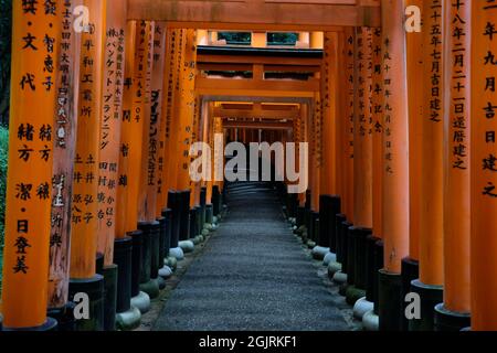 Chemin à travers les portes rouges de Ttorii à Fushimi Inari kyoto Japon Banque D'Images