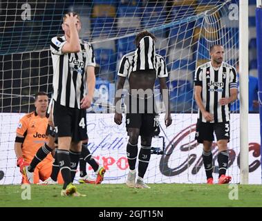 Naples, Italie. 11 septembre 2021. Les joueurs de Juventus réagissent lors d'un match de football entre Napoli et le FC Juventus à Naples, Italie, le 11 septembre 2021. Crédit: Alberto Lingria/Xinhua/Alay Live News Banque D'Images