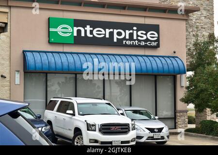 Humble, Texas États-Unis 01-01-2020: Enterprise location-a-car extérieur d'affaires à humble, TX.Société américaine de location de voitures fondée en 1957. Banque D'Images