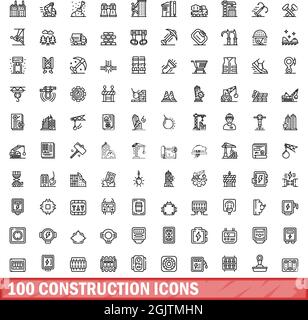 ensemble de 100 icônes de construction. Illustration de 100 icônes de construction ensemble de vecteurs isolé sur fond blanc Illustration de Vecteur
