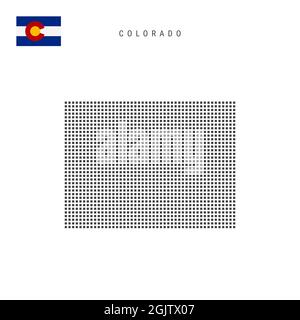 Carte à motif points carrés du Colorado. Carte de pixels en pointillés avec drapeau isolé sur fond blanc. Illustration. Banque D'Images