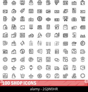 ensemble de 100 icônes de magasin. Illustration de 100 icônes de magasin ensemble de vecteur isolé sur fond blanc Illustration de Vecteur