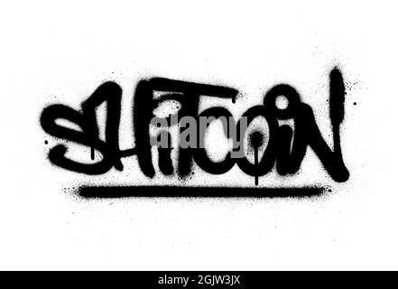 mot graffiti shitcoin pulvérisé en noir sur blanc Illustration de Vecteur