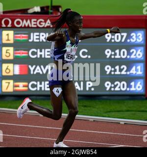 Zurich, le 09 septembre 2021 le vainqueur de Steeple Chase de 3000m Norah Jeruto (KEN) vu en action pendant la ligue de diamants Wanda au stade Litzigrund Zurich Switze Banque D'Images