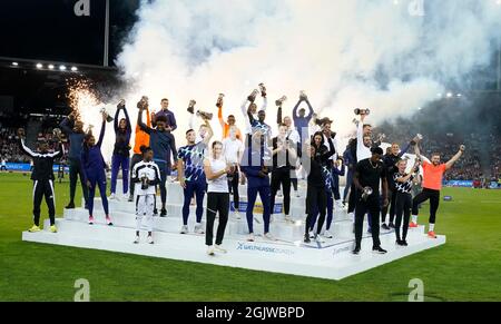 Zurich, le 09 septembre 2021 les gagnants du trophée de diamant fêtent le 09 2021 septembre lors de la Wanda Diamond League au stade Litzigrund Zurich Suisse Banque D'Images