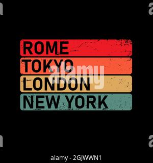 Principales villes ROME TOKYO LONDRES NEW YORK Around World in Retro Grunge Pattern Illustration de Vecteur