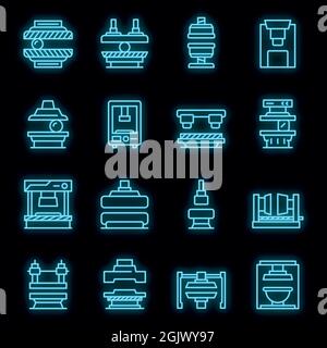 Jeu d'icônes de machines de forme de presse. Ensemble de contours de machines de forme de presse icônes vectorielles couleur néon sur noir Illustration de Vecteur