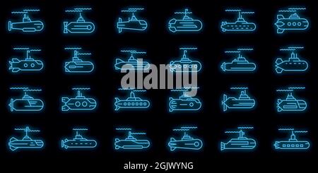 Jeu d'icônes sous-marines. Ensemble de contours d'icônes vectorielles sous-marines couleur néon sur noir Illustration de Vecteur