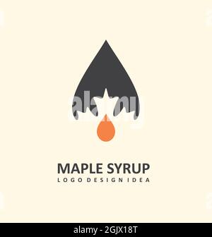 Logo de sirop d'érable idée de conception avec goutte de sirop et feuille d'érable dans l'espace négatif. Modèle de symbole. Icône vecteur Illustration de Vecteur