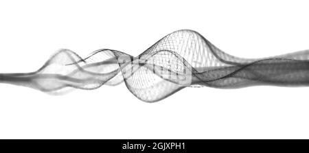 Visualisation abstraite des ondes sonores en mode filaire gris monochrome avec différentes fréquences ou longueurs d'onde isolées sur fond blanc clair Banque D'Images