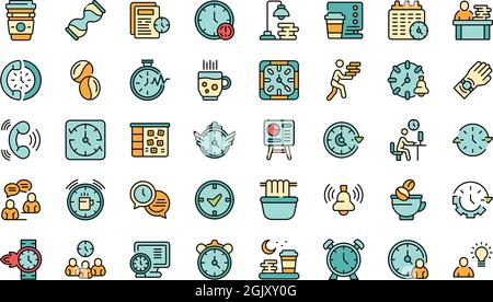Icône travail tardif. Contour de l'icône de scénario de travail tardif ligne fine couleur plate isolée sur blanc Illustration de Vecteur