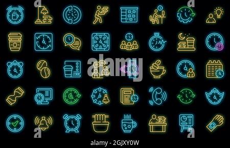 Icône travail tardif. Contour de l'icône de scénario de travail tardif, couleur néon sur le noir Illustration de Vecteur