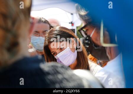 Le maire de Rome Virginia Raggi pendant un pique-nique au parc Caffarella, à l'occasion de la campagne électorale pour le nouveau maire de la ville.Rome (Italie), 12 septembre 2021 photo Samantha Zucchi Insidefoto Banque D'Images