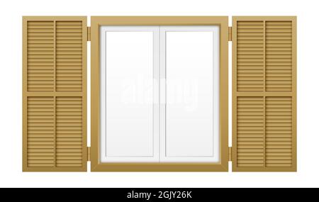 Fenêtre avec volets isolés sur fond blanc. Illustration vectorielle de l'obturateur de fenêtre en bois. Illustration de Vecteur