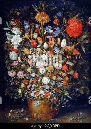 Jan Brueghel The Elder - 1568-1625 - Grand bouquet de fleurs dans un vase en bois, 1606-1607; huile sur bois, Musée d'histoire de l'art, Vienne, Autriche Banque D'Images