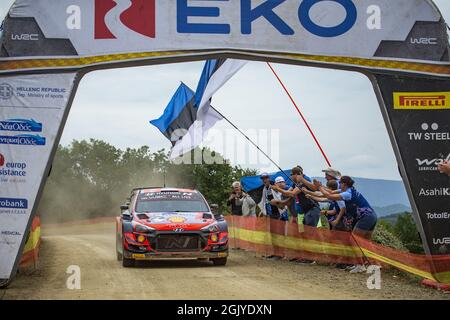 08 Tanak Ott (est), Jarveoja Martin (fin), Hyundai Shell MOBIS World Rally Team, Hyundai i20 coupé WRC, action pendant le Rallye Acropolis Grèce 2021, 9e tour du WRC 2021 de la FIA, FIA World Rally Championship, du 9 au 12 septembre 2021 à Lamia, Grèce Banque D'Images