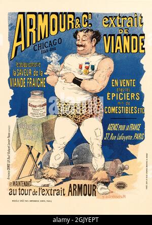 Affiche vintage pour un extrait de viande d'armure d'Albert Guillaume, 1895. Armor & Co extrait de Viande, Chicago, États-Unis Banque D'Images