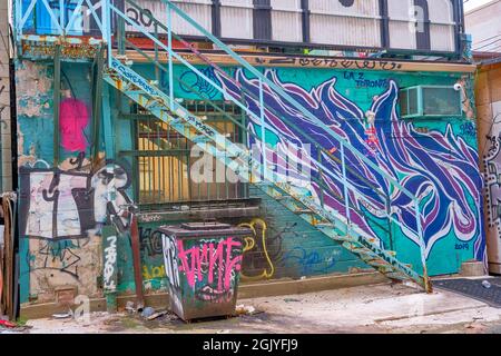 Grafitti Alley est situé dans le quartier de la mode, au centre-ville de Toronto, en Ontario. Il est situé à trois pâtés de maisons de Spadina Avenue, au sud de Queen Stree Banque D'Images