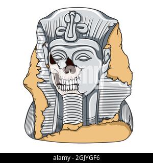 Ancienne statue de pharaon d'un crâne. Illustration à vecteur de couleur sur fond blanc. Illustration de Vecteur