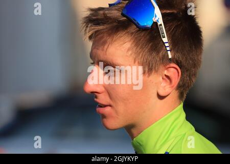 Trento, Italie. 12 septembre 2021. Championnats européens de cyclisme sur route 2021 de l'UEC. Trento, Italie, le 12 septembre 2021. Elite Men Road Race, Tadej POGACAR (SLO) (photo de Pierre Teyssot/ESPA-Images) Credit: European Sports photo Agency/Alay Live News Banque D'Images