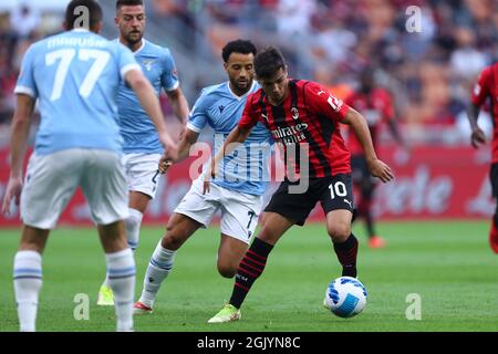 Milan, Italie. 12 septembre 2021. Brahim Diaz d'AC Milan contrôle le ballon pendant la série Un match entre AC Milan et SS Lazio au Stadio Giuseppe Meazza le 12 2021 septembre à Milan, Italie. Credit: Marco Canoniero / Alamy Live News Banque D'Images
